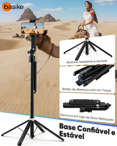 Tripé Inteligente 1.8m com Rastreamento Facial AI Estável 360° para Celular、Câmera、Vlog E Gopro, Basike Tripé Celular Profissional Universal Bastão Selfie Com Controle Remoto Bluetooth 5