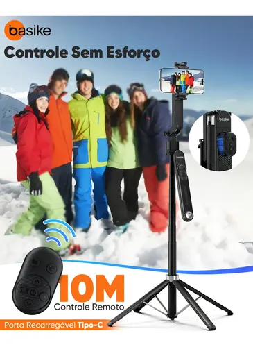 Tripé Inteligente 1.8m com Rastreamento Facial AI Estável 360° para Celular、Câmera、Vlog E Gopro, Basike Tripé Celular Profissional Universal Bastão Selfie Com Controle Remoto Bluetooth 7