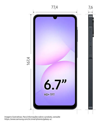 Celular Samsung Galaxy A07 256gb, 8gb, Câmera 50mp, Tela 6.7 , Proteção Ip54, Processador 6nm - Preto 9
