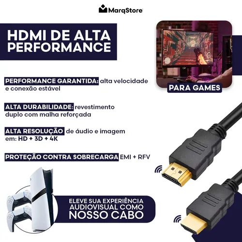 Kit 10 Cabos Hdmi 10m Gold Ultra High Speed 4k 120hz Blindado Full Hd 3d Premium Marqs Home Compatível Com Ps5 Tv Smart Projetor Pc 5