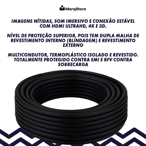 Kit 10 Cabos Hdmi 10m Gold Ultra High Speed 4k 120hz Blindado Full Hd 3d Premium Marqs Home Compatível Com Ps5 Tv Smart Projetor Pc 8