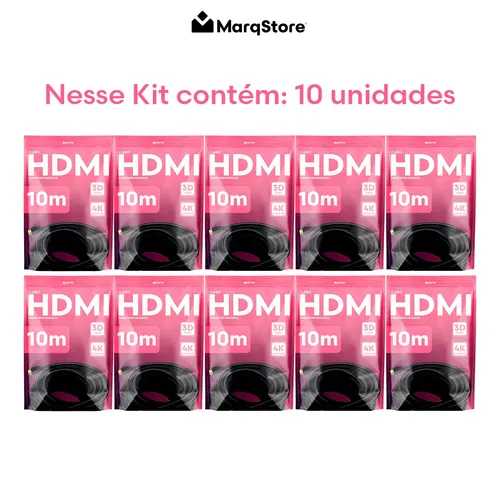 Kit 10 Cabos Hdmi 10m Gold Ultra High Speed 4k 120hz Blindado Full Hd 3d Premium Marqs Home Compatível Com Ps5 Tv Smart Projetor Pc 9