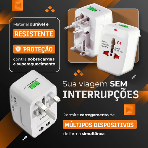 Kit 3 Adaptadores Tomada Universal Para Viagem Internacional Compatível Em +150 Países Parosflux 3