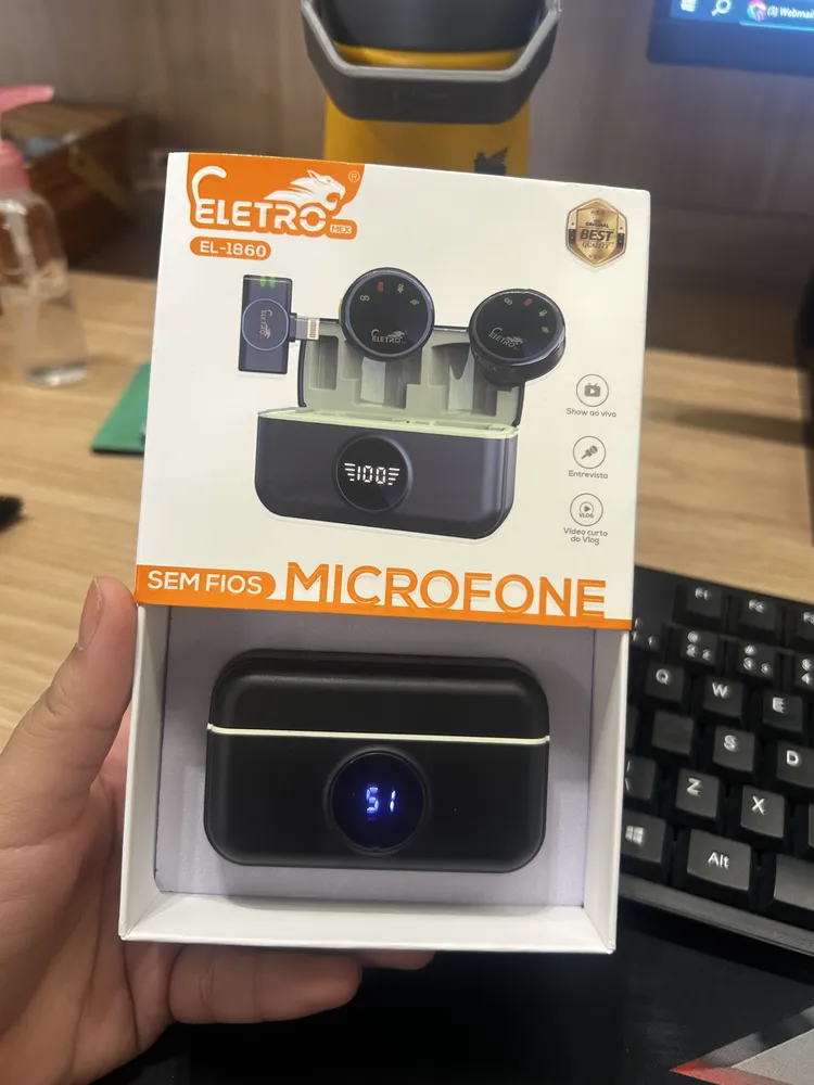 Microfone Lapela Redondo Imã Sem Fio Preto Duplo Anti Ruído Cor Preto - Lightning IPhone 8 ao 14 13