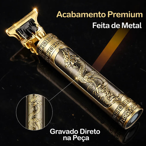 Máquina De Cortar Cabelo E Aparador De Barba Dr. Hank Dragão Dourado Lâmina T Profissional Sem Fio Recarregável Usb, 4 Pentes 1 Ao 4 Mm Motor Potente 2