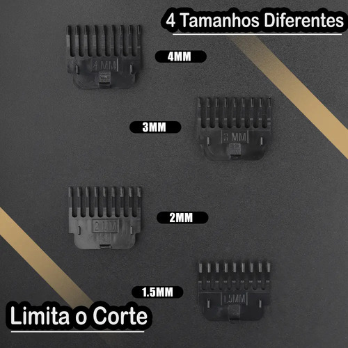 Máquina De Cortar Cabelo E Aparador De Barba Dr. Hank Dragão Dourado Lâmina T Profissional Sem Fio Recarregável Usb, 4 Pentes 1 Ao 4 Mm Motor Potente 7