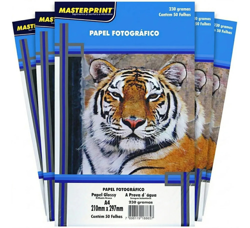 Papel Fotografico 230g Glossy A4 Kit 200 Folhas Masterprint Branco