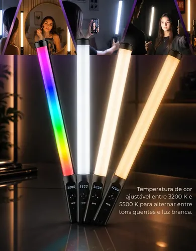 Bastão de Led Luz Rgb Lâmpada Profissional Fotográfica Iluminação 3200k-5500k Recarregável 5