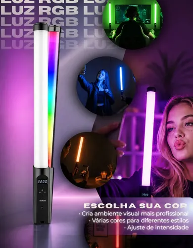 Bastão de Led Luz Rgb Lâmpada Profissional Fotográfica Iluminação 3200k-5500k Recarregável 6