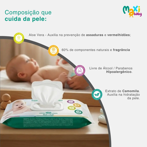 Kit 10 Toalhas Umedecida Hipoalergênico 100un Cada Maxi Baby 2