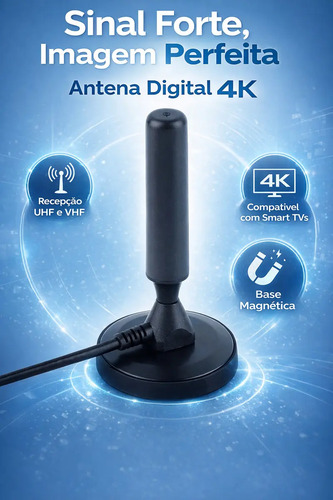 Antena Tv Digital Interna Externa Uhf Vhf Em Alumínio Com Base Magnética Cabo 5m Alta Definição Para Tv E Conversor Sinal Estável Instalação Fácil Sem Mensalidade Davely 2