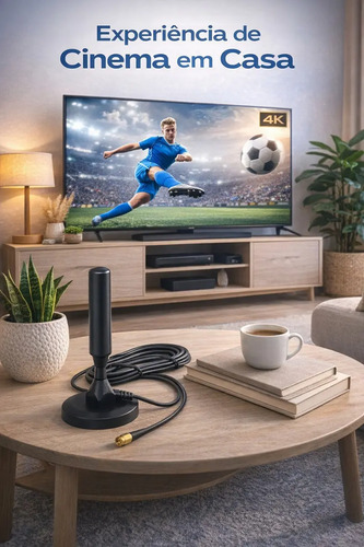 Antena Tv Digital Interna Externa Uhf Vhf Em Alumínio Com Base Magnética Cabo 5m Alta Definição Para Tv E Conversor Sinal Estável Instalação Fácil Sem Mensalidade Davely 5