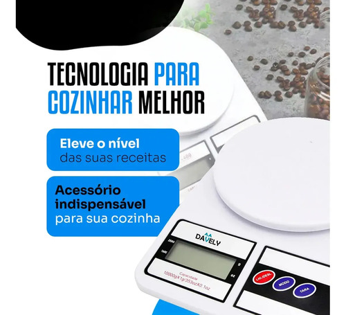 Balança Digital De Precisão 10kg Davely Cook Cozinha Para Uso Domestico E Profissional Fitness Ideal Para Dietas Treinos Alimentos Confeitaria Nutrição Branco 2