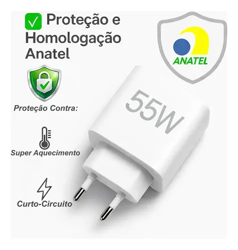 Carregador Turbo 55w USB-C Com Cabo Tipo C 1 Metro Fonte Bivolt 110v/220v, Carregamento Rápido Fast Charge, Ideal Para Celular Android, Compatível Com iPhone Samsung Motorola Xiaomi LG — foto 4