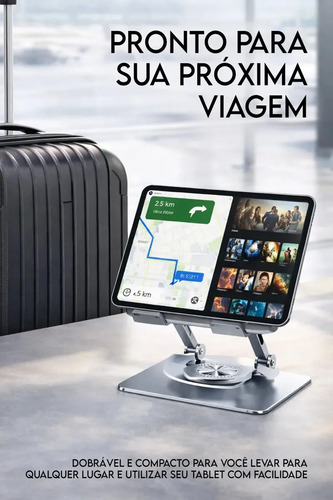 Suporte Dobrável de Alumínio para Tablet Rotação 360° Ajustável Altura Inclinação Base Antiderrapante Compatível com Dispositivos 10 a 17 Polegadas Portátil para Mesa Escritório e Casa 4