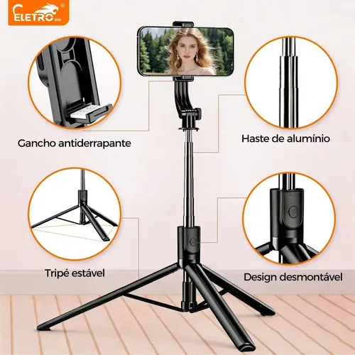 Bastão Tripé Pau Selfie Bluetooth 170cm, Controle, Tripé Bastão De Selfie Extensível, Eletro Mex 3
