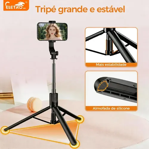 Bastão Tripé Pau Selfie Bluetooth 170cm, Controle, Tripé Bastão De Selfie Extensível, Eletro Mex 5