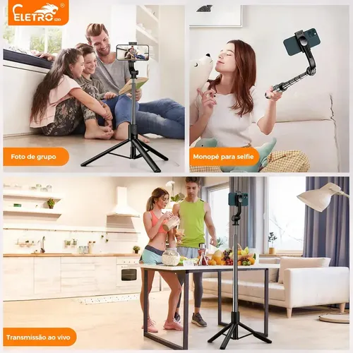 Bastão Tripé Pau Selfie Bluetooth 170cm, Controle, Tripé Bastão De Selfie Extensível, Eletro Mex 9