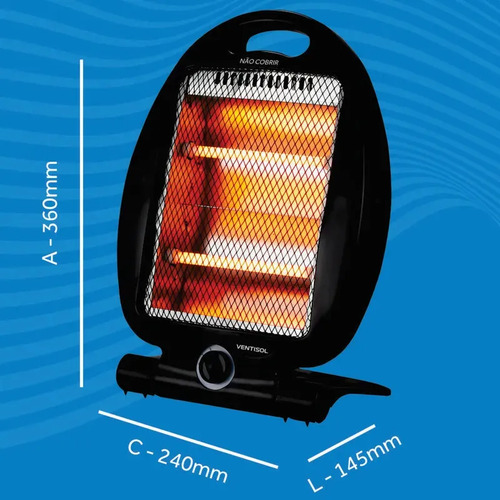 Aquecedor Elétrico Ventisol Quartzo AQ02I-02 800W Preto 19859 Doméstico 6