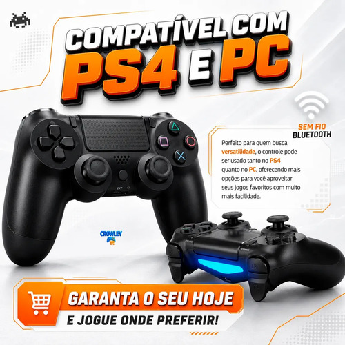 Controle Para Ps4 Sem Fio Bluetooth Videogame Tv Smart Pc Gamer Celular Dual Shock Joystick Manete - Crowley 2