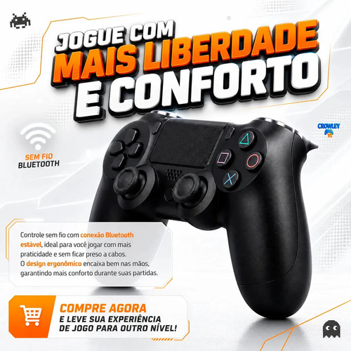 Controle Para Ps4 Sem Fio Bluetooth Videogame Tv Smart Pc Gamer Celular Dual Shock Joystick Manete - Crowley 3