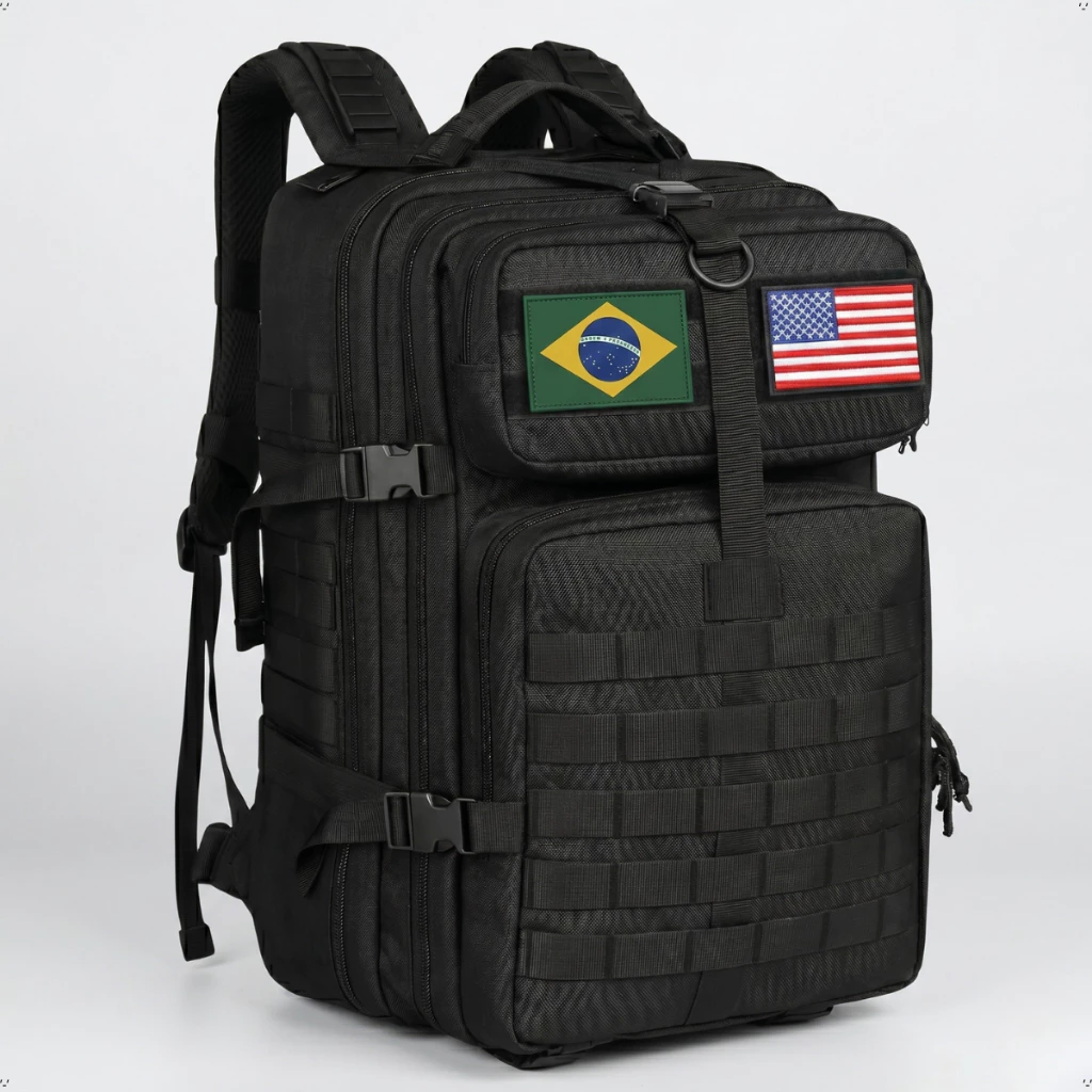 Mochila Masculina Reforçada Impermeável Tática Militar Grande 50L Viagem Pesca Camping Com 2 Patchs